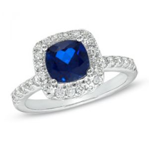 GORDONS 7.0mm Cushion-Cut Lab-Created Blue and White Sapphire Ring in Sterling Silver.jpg